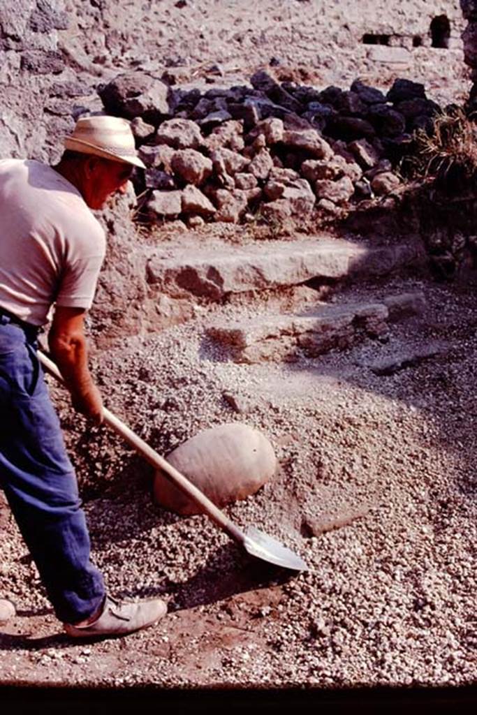 I.21.3 Pompeii. 1974. Emerging find. Photo by Stanley A. Jashemski.   
Source: The Wilhelmina and Stanley A. Jashemski archive in the University of Maryland Library, Special Collections (See collection page) and made available under the Creative Commons Attribution-Non Commercial License v.4. See Licence and use details. J74f0254