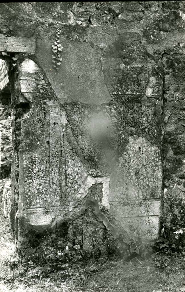II.1.11/12 Pompeii. 1974. 
Oblong room SW of peristyle, S wall forward SW corner by doorway. Photo courtesy of Anne Laidlaw.
American Academy in Rome, Photographic Archive. Laidlaw collection _P_74_1_33.