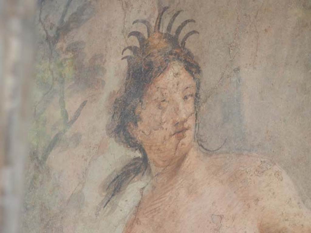 II.2.2 Pompeii. May 2016. Room "i", west end of upper euripus. Detail of Diana. Photo courtesy of Buzz Ferebee.