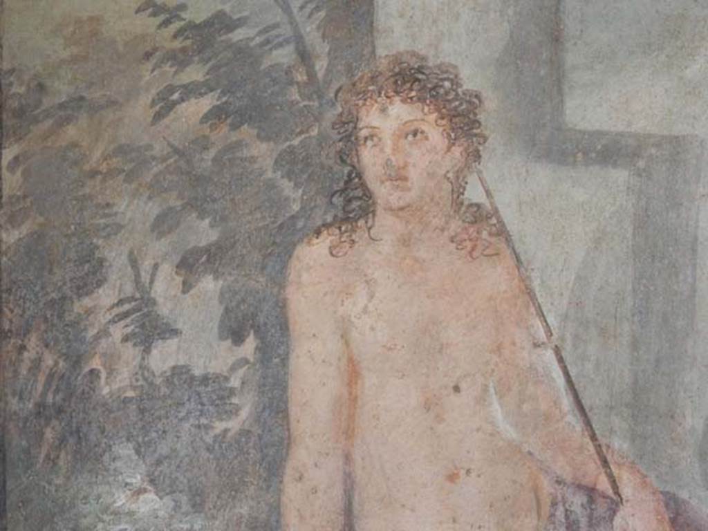 II.2.2 Pompeii. May 2016.  Room “k”, detail of Narcissus on east wall of summer dining room. Photo courtesy of Buzz Ferebee.