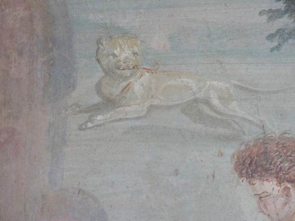 II.2.2 Pompeii. May 2016. Room “k”, detail from painting of Pyramus and Thisbe, on east wall of summer dining room. Photo courtesy of Buzz Ferebee.