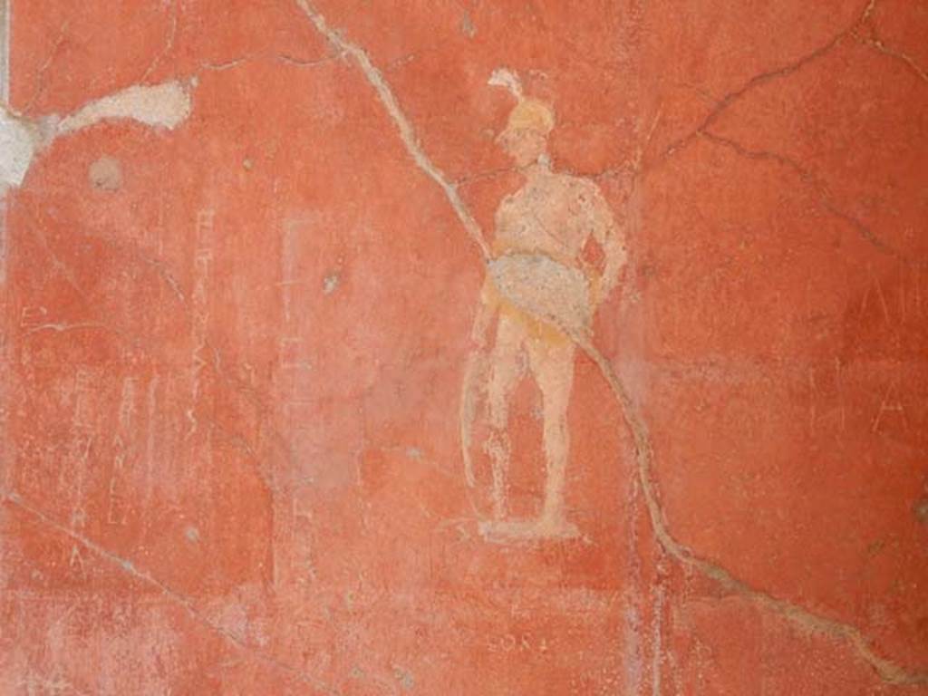 II.2.2 Pompeii. May 2016. Room “b”, detail of painted warrior from east end of north wall. Photo courtesy of Buzz Ferebee.