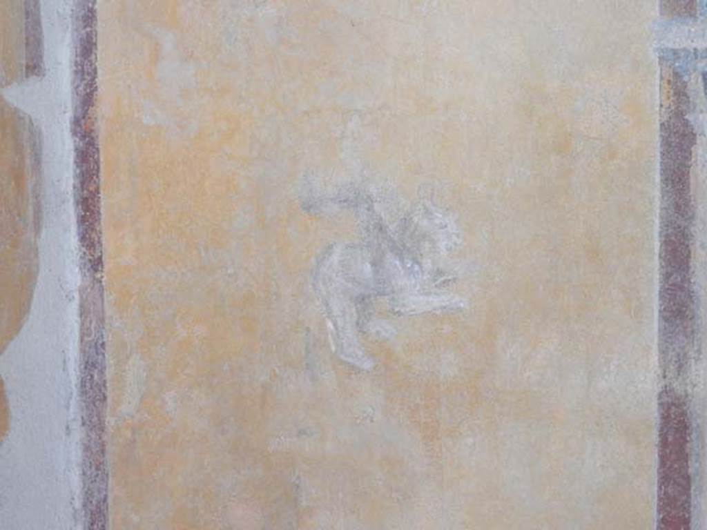II.2.2 Pompeii. May 2016. Room “e”, painting in centre of panel at south end of west wall.  Photo courtesy of Buzz Ferebee.