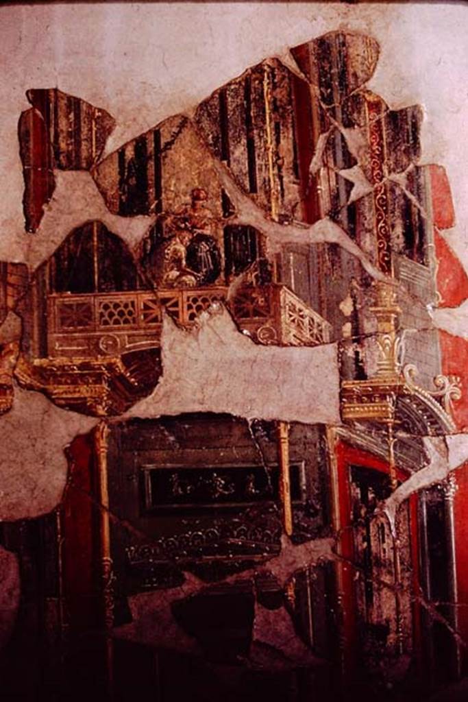 II.2.2 Pompeii. 1961. Room “f”, detail from north wall. 
Photo by Stanley A. Jashemski.
Source: The Wilhelmina and Stanley A. Jashemski archive in the University of Maryland Library, Special Collections (See collection page) and made available under the Creative Commons Attribution-Non Commercial License v.4. See Licence and use details.
J61f0407