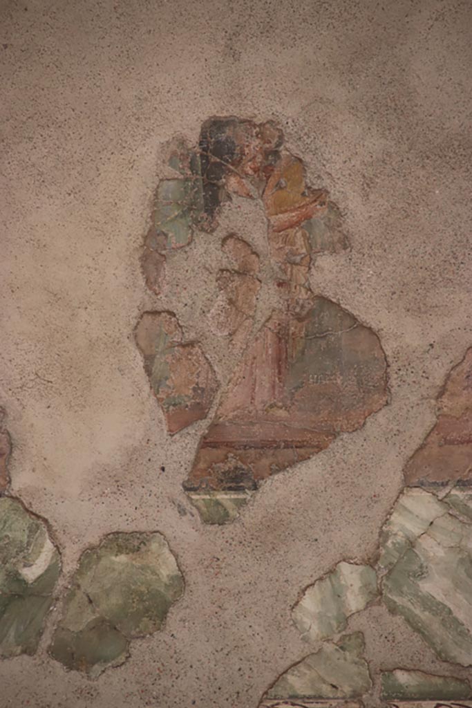 II.2 2 Pompeii. October 2023. 
Room “h”, north wall of triclinium lower frieze, detail of Thetis giving the weapons to her son Achilles.
Photo courtesy of Klaus Heese.