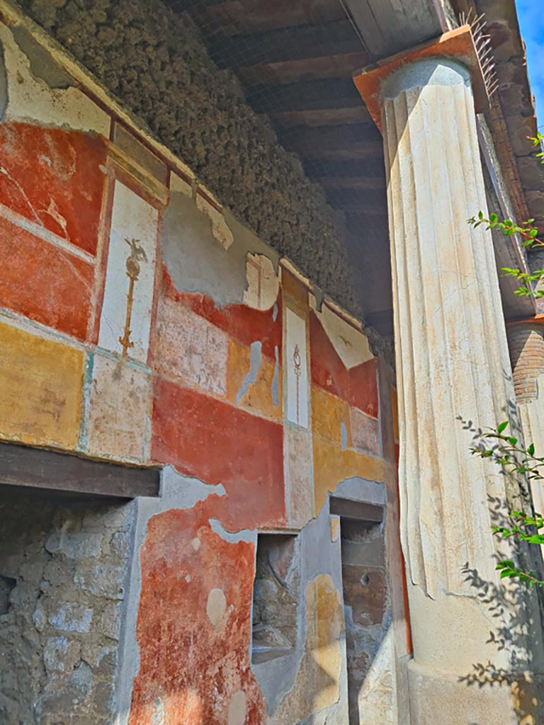 II.3.3 Pompeii. March 2024. 
Room 11, looking north along west portico with painted decoration above doorways to rooms 14 and 13.
Photo courtesy of Giuseppe Ciaramella.