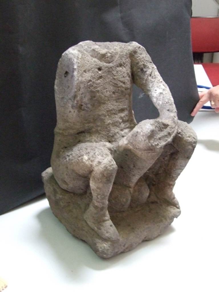 II.3.6 Pompeii.  March 2009.    Headless ithyphallic tufa statuette from the garden. Found in 1953.    SAP inventory number: 10017