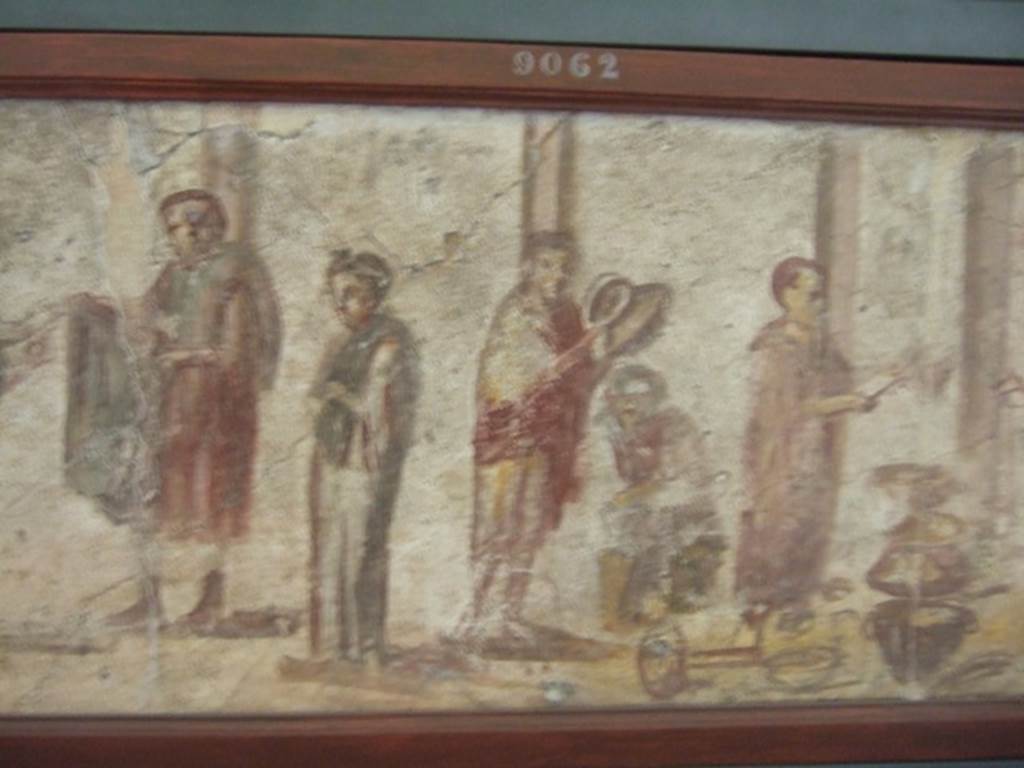 II.4.3 Pompeii.  Close up of part of the “Forum Frieze”.  Sale of pots.  Found on East wall of the atrium.  Now in Naples Archaeological Museum.  Inventory number 9063.