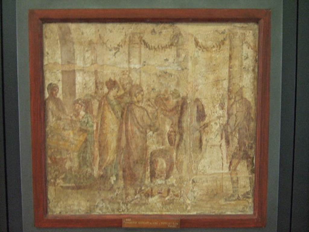 II.4.3 Pompeii.  Part of the “Forum Frieze” found in the atrium.  Scene of Forum life.  Sale of cooked food.  Now in Naples Archaeological Museum.  Inventory number 9065.