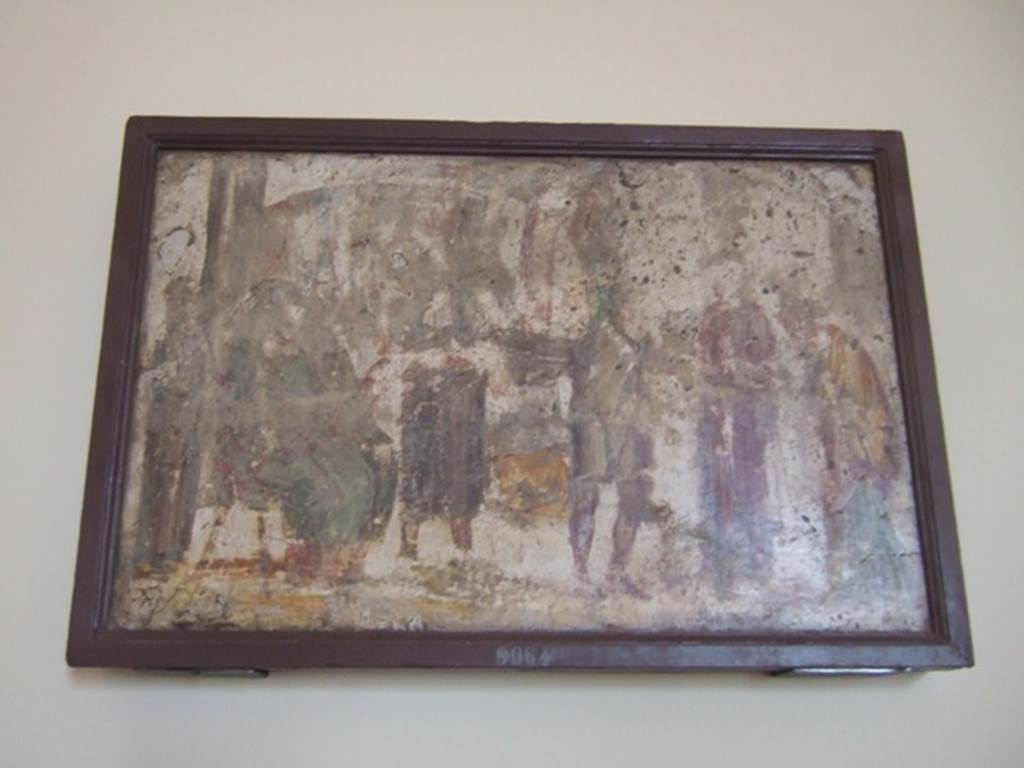 II.4.3 Pompeii.  Part of the “Forum Frieze” found in the atrium.  The seller or sale of cloth.  Now in Naples Archaeological Museum.  Inventory number 9064. See Accademici Ercolanesi, 1762. Le Pitture Antichita di Ercolano: Tome III. (p. 213, Tav.41)