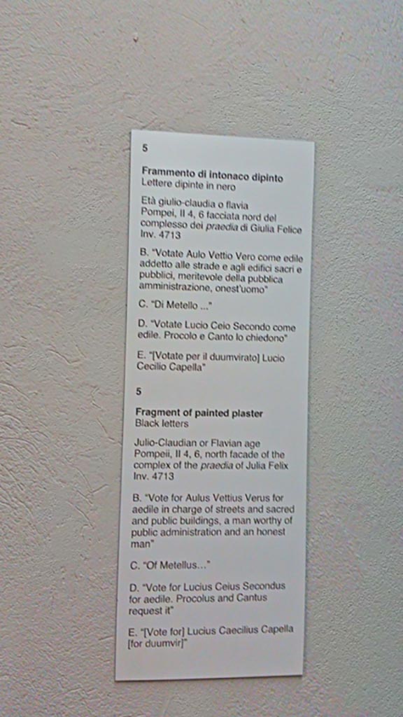 II.4.6 Pompeii. Information description card for inv. 4713 from Naples Archaeological Museum. 
Photo courtesy of Giuseppe Ciaramella, June 2017.
