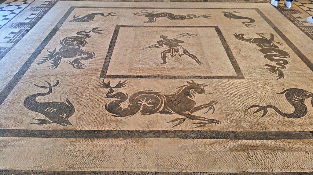 II.4.6 Pompeii. July 2019. Mosaic floor with a marine scene with dolphins and tritones.
On display in Naples Archaeological Museum. Photo courtesy of Giuseppe Ciaramella.