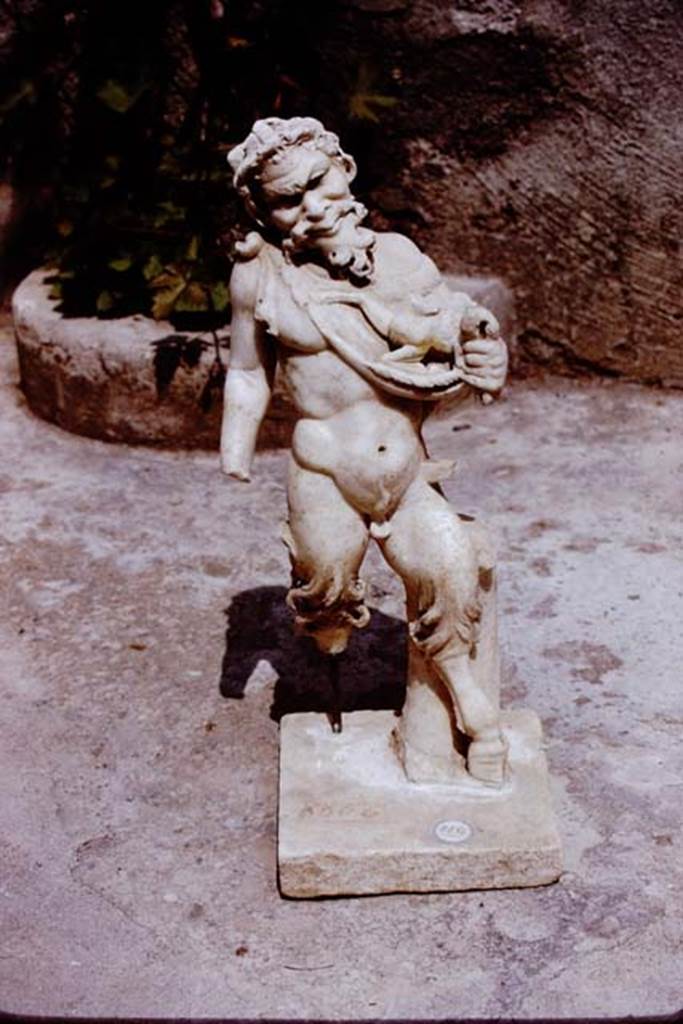 II.4.6 Pompeii, 1972. Statuette of marble satyr found at the north end of the pool.
Photo by Stanley A. Jashemski. 
Source: The Wilhelmina and Stanley A. Jashemski archive in the University of Maryland Library, Special Collections (See collection page) and made available under the Creative Commons Attribution-Non Commercial License v.4. See Licence and use details.
J72f0310