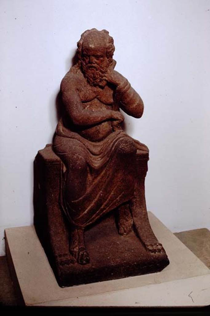 II.4.6 Pompeii, 1978. Terracotta statue of Pittacus of Mitilene.  Found in the garden at the edge of the pool on 23rd January 1952. SAP inventory number 20595. Photo by Stanley A. Jashemski.   
Source: The Wilhelmina and Stanley A. Jashemski archive in the University of Maryland Library, Special Collections (See collection page) and made available under the Creative Commons Attribution-Non Commercial License v.4. See Licence and use details. J78f0006
According to Wilhelmina, the inventory number was Pompeii 2181-4.
See Jashemski, W. F., 1993. The Gardens of Pompeii, Volume II: Appendices. New York: Caratzas, (p.87)