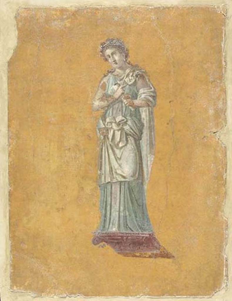 II.4.10/3 Pompeii. Found 20th July 1755 in cubiculum (Ambiente 97). 
Calliope, muse of epic poetry. 
Now in the Louvre, Paris, inventory number P4.