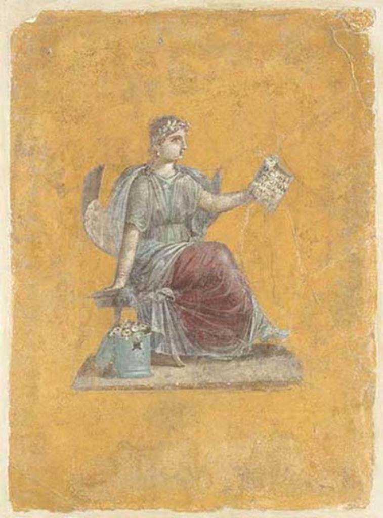 II.4.10/3 Pompeii. Found 20th July 1755 in cubiculum (Ambiente 97). 
Clio, the muse of history. 
Now in the Louvre, Paris, inventory number P5.