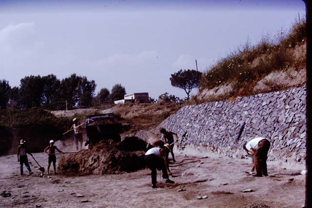 II.5 Pompeii. 1970.  Digging near the new retaining wall.  Photo by Stanley A. Jashemski.
Source: The Wilhelmina and Stanley A. Jashemski archive in the University of Maryland Library, Special Collections (See collection page) and made available under the Creative Commons Attribution-Non Commercial License v.4. See Licence and use details.
J70f0554
