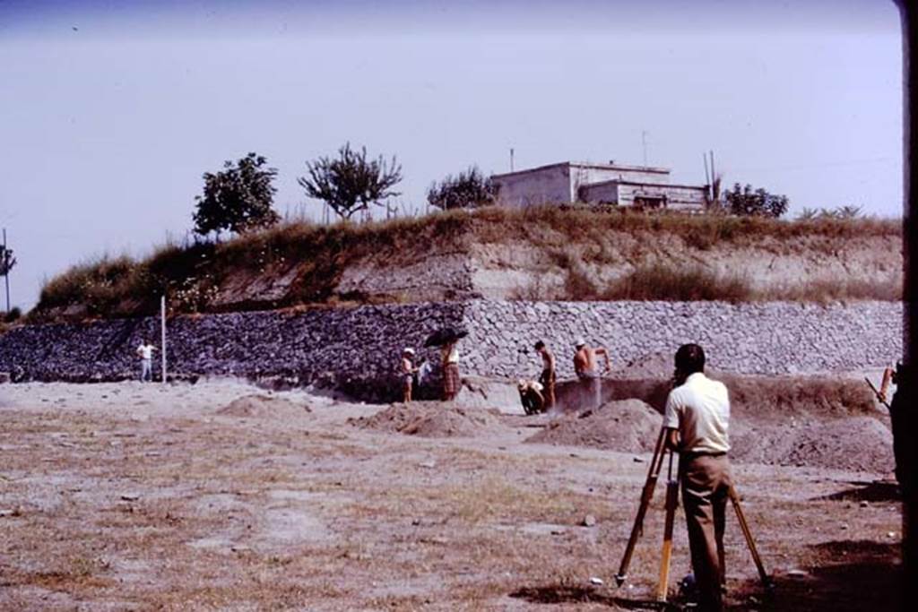 II.5 Pompeii. 1970.  Looking north-east towards new retaining wall. Wilhelmina had asked if it would be possible to send the Scavi surveyor to the site, and when the work was finally finished the surveyor came and made a topographical study of the area. Photo by Stanley A. Jashemski.
Source: The Wilhelmina and Stanley A. Jashemski archive in the University of Maryland Library, Special Collections (See collection page) and made available under the Creative Commons Attribution-Non Commercial License v.4. See Licence and use details.
J70f0682
