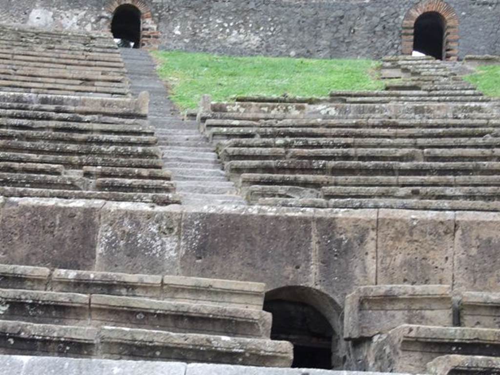 II.6 Pompeii. December 2006. Seating of Amphitheatre, detail on north-east side.