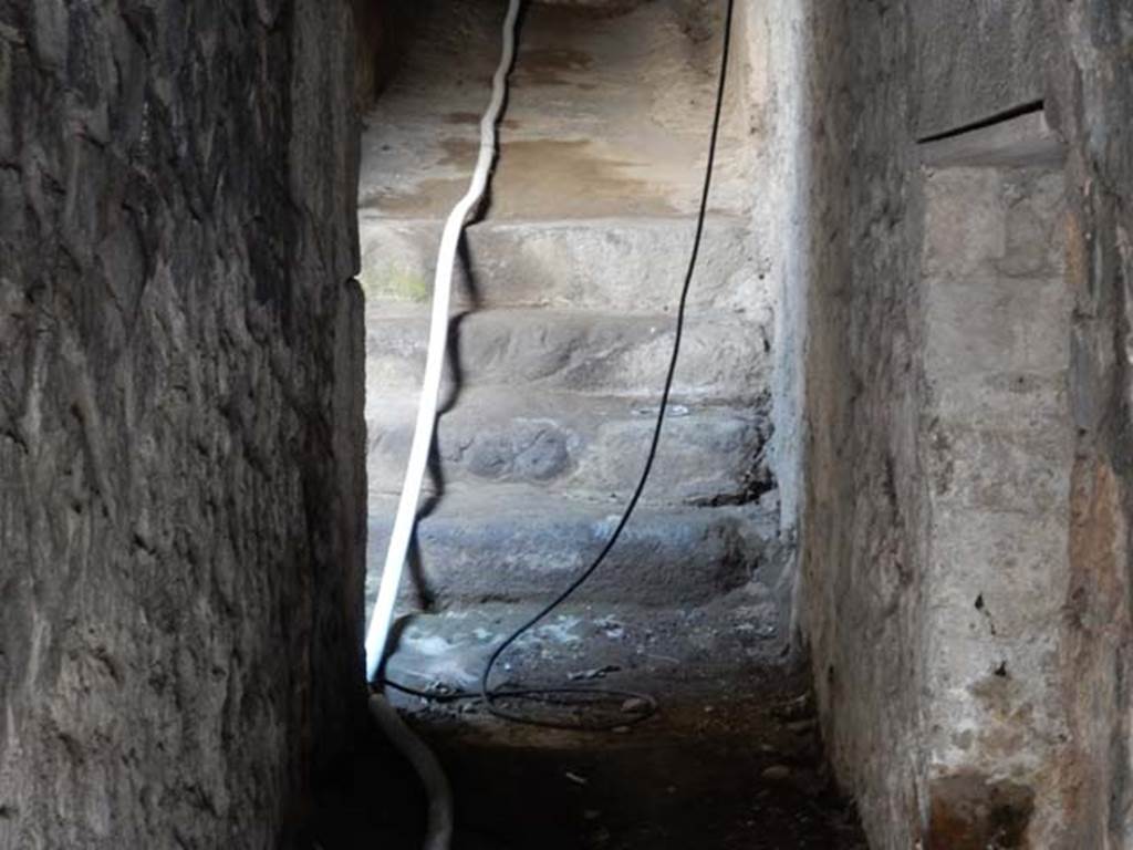 II.6 Pompeii. May 2016. Steps in tunnel leading from arena floor to outside the Amphitheatre.   
Photo courtesy of Buzz Ferebee.