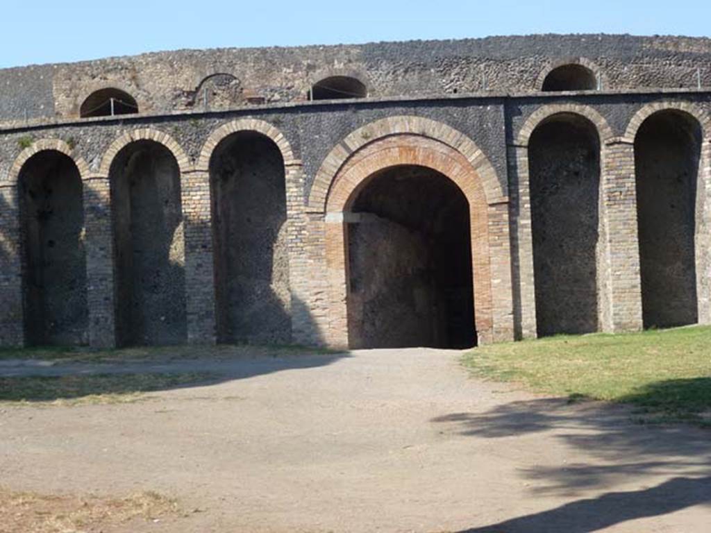 II.6 Pompeii. June 2012. South-west side of Ampitheatre, with entrance/exit corridor. Photo courtesy of Michael Binns.
