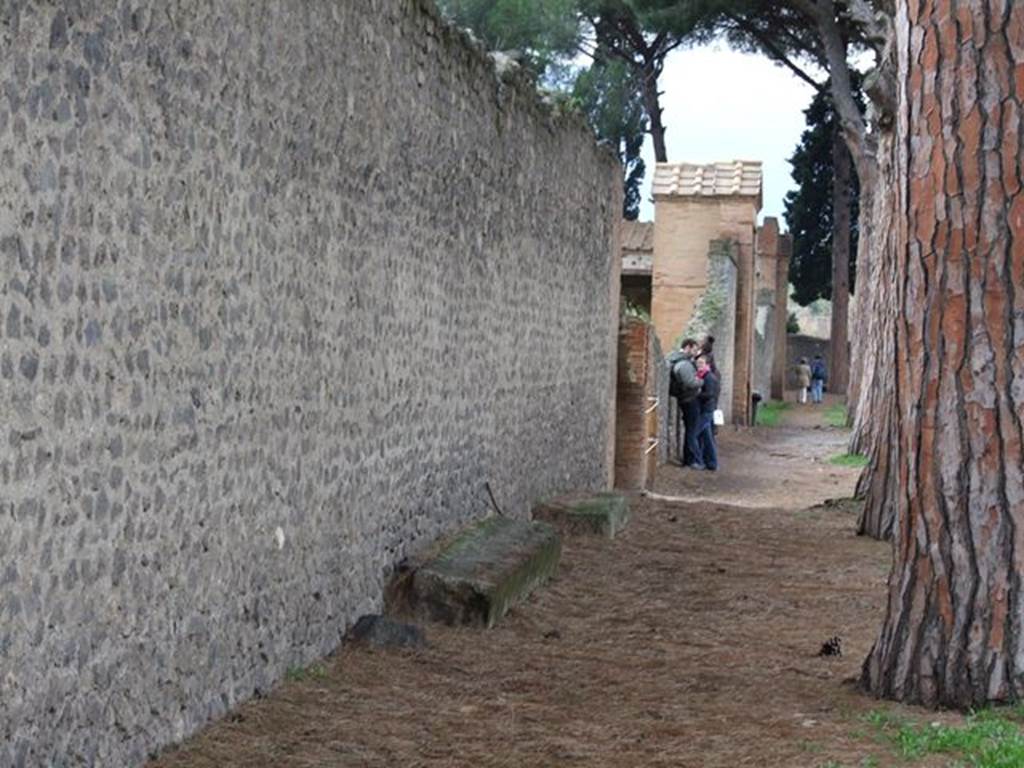 II.7.2 Pompeii. Palaestra. December 2006. Looking north along wall between II.7.2 to II.7.3.