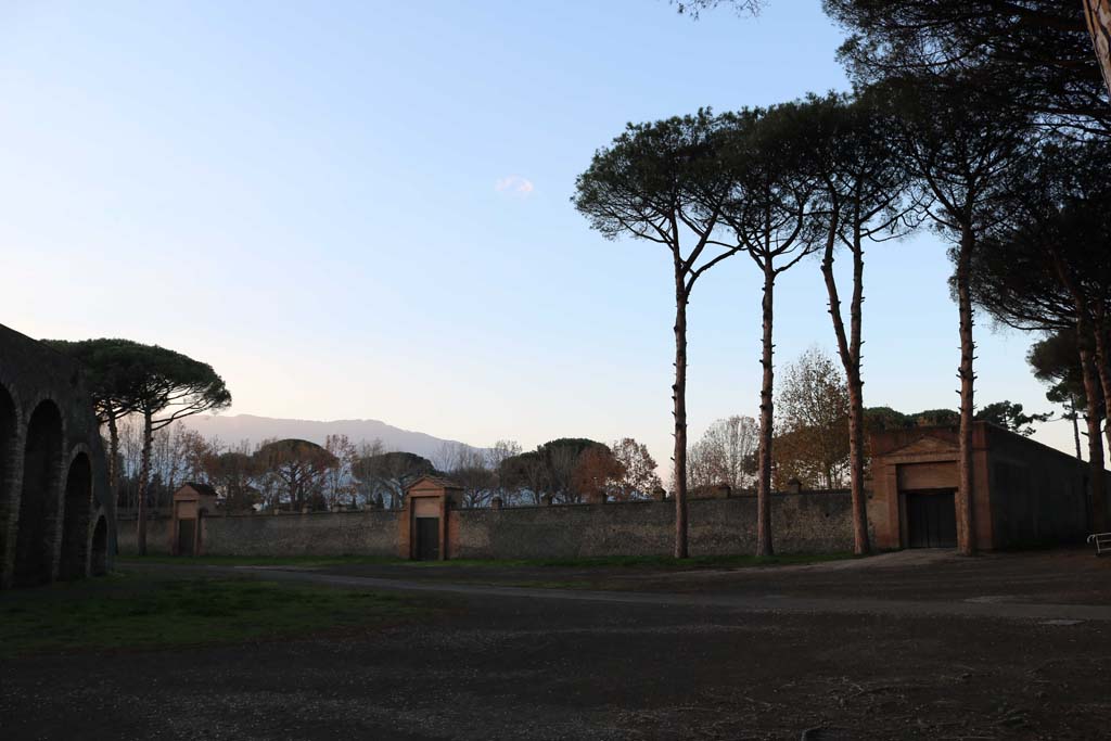 II.7.3 Pompeii. Palaestra entrance, on left. December 2018. 
Looking south-west across Piazzale Anfiteatro, towards entrances. Photo courtesy of Aude Durand