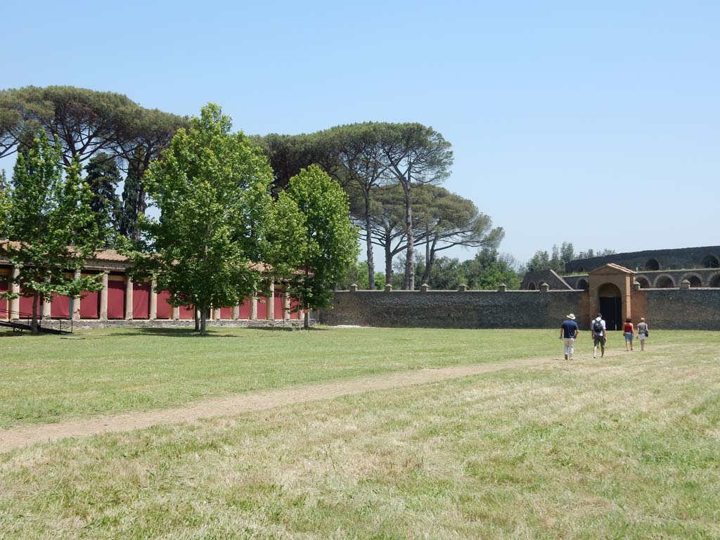 II.7 Pompeii. June 2019. Looking towards north-east corner, and entrance at II.7.4, on right.
Photo courtesy of Buzz Ferebee.