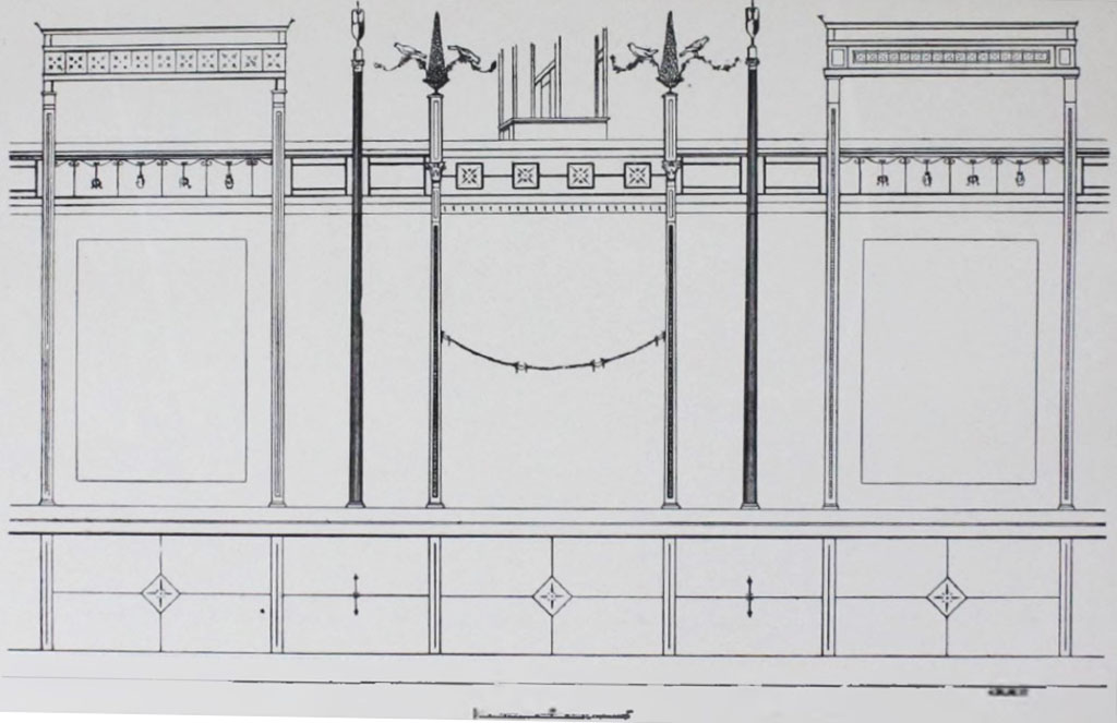 II.7.5 Pompeii. Palaestra. Design of the reconstructed pictorial decoration.
See Notizie degli Scavi di Antichità, 1939, (p.185)