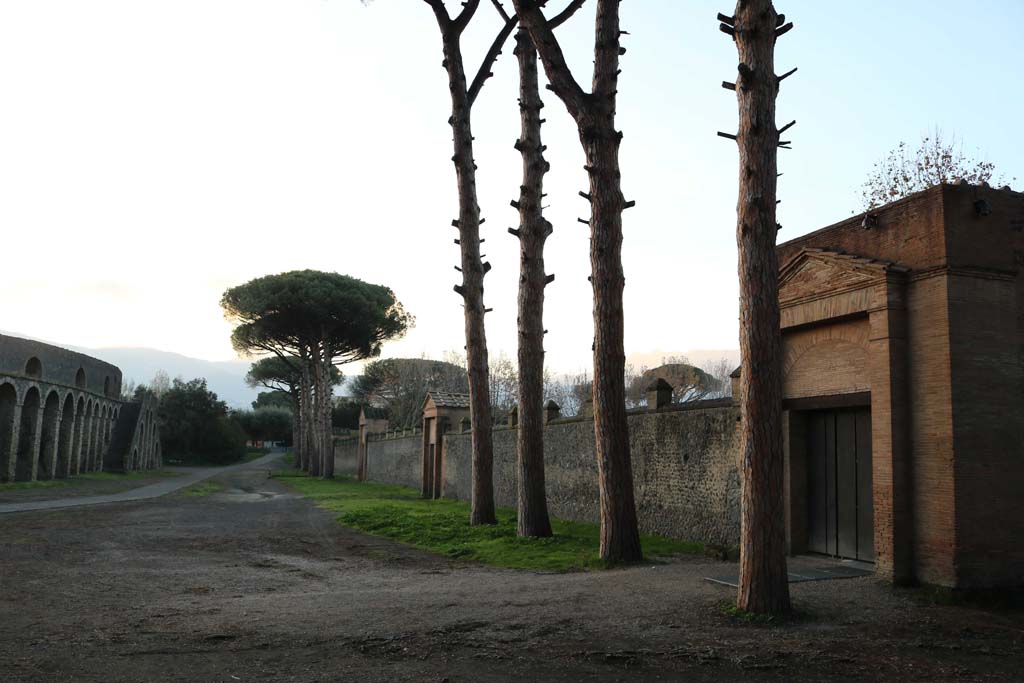 II.7.5 Pompeii. December 2018. Looking south along east wall of Palaestra, from near II.7.5. Photo courtesy of Aude Durand.