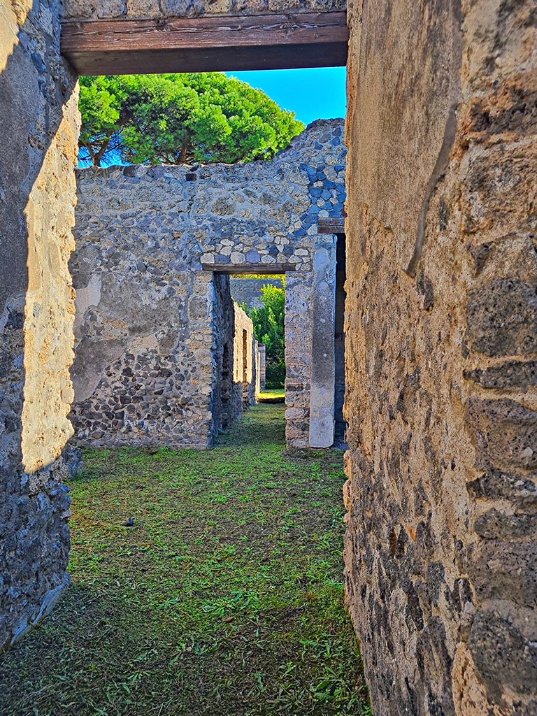 II.8.5 Pompeii. October 2024.
Looking east from entrance corridor, across atrium and through to rear rooms. Photo courtesy of Giuseppe Ciaramella.