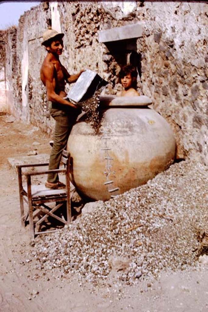 II.8.6 Pompeii, 1973. Large dolium near north wall. Photo by Stanley A. Jashemski. 
Source: The Wilhelmina and Stanley A. Jashemski archive in the University of Maryland Library, Special Collections (See collection page) and made available under the Creative Commons Attribution-Non Commercial License v.4. See Licence and use details. J73f0318