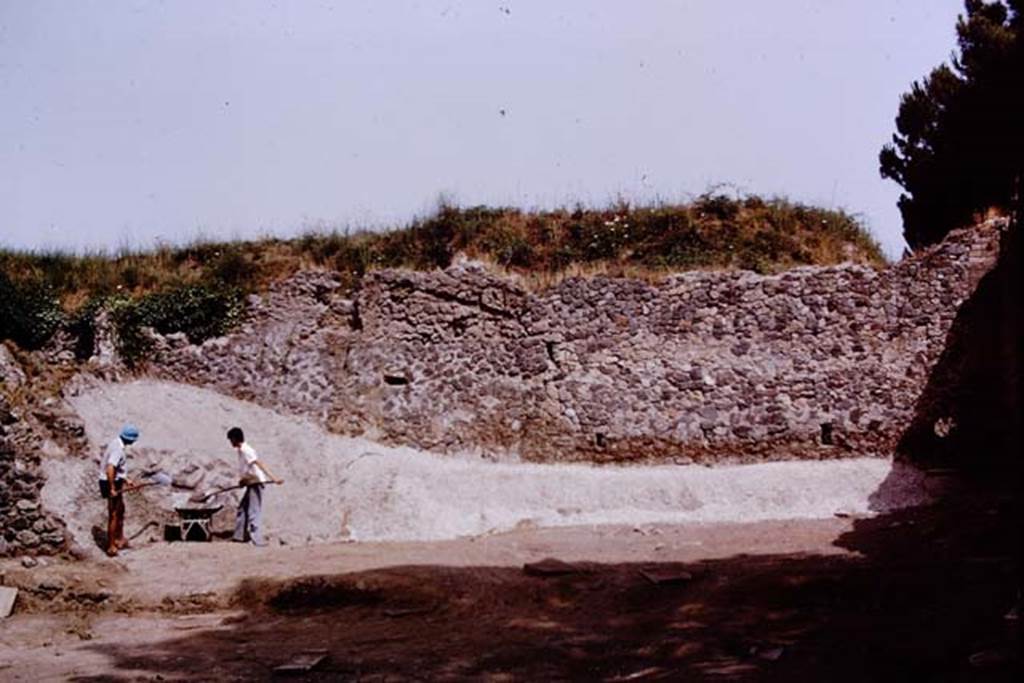 II.8.6 Pompeii, 1973. North-east corner of garden area, excavation of final amount of lapilli. Photo by Stanley A. Jashemski. 
Source: The Wilhelmina and Stanley A. Jashemski archive in the University of Maryland Library, Special Collections (See collection page) and made available under the Creative Commons Attribution-Non Commercial License v.4. See Licence and use details. J73f0324