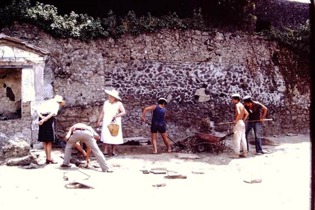 II.8.6 Pompeii, 1973. Clearing and cleaning near the east wall. Photo by Stanley A. Jashemski. 
Source: The Wilhelmina and Stanley A. Jashemski archive in the University of Maryland Library, Special Collections (See collection page) and made available under the Creative Commons Attribution-Non Commercial License v.4. See Licence and use details. J73f0334