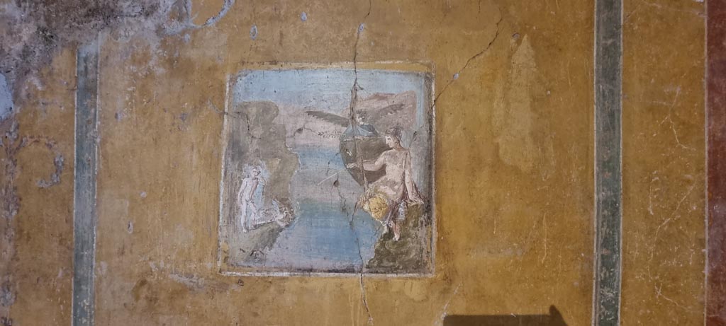 II.9.4 Pompeii. December 2023. 
Room 8, wall painting of Venus Pescatrice - “Venus fishing” from central panel of south wall. Photo courtesy of Miriam Colomer.