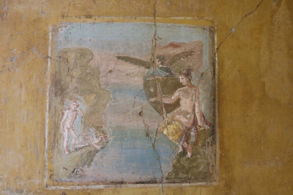 II.9.4 Pompeii. December 2018. 
Room 8, wall painting in central panel of south wall of Venus Pescatrice - “Venus fishing”. Photo courtesy of Aude Durand.