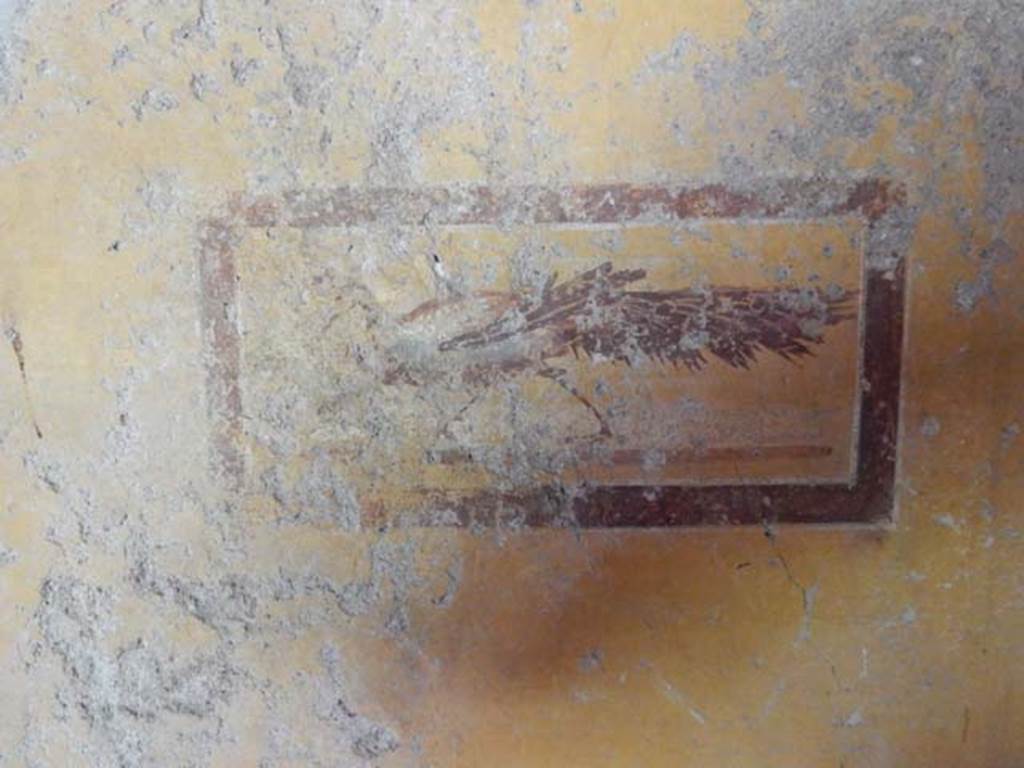 II.9.4, Pompeii. May 2018. Room 8, painted panel of peacock from north end of west wall.
Photo courtesy of Buzz Ferebee.