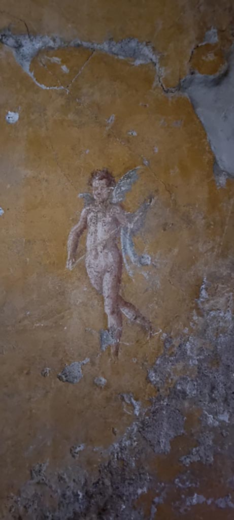 II.9.4 Pompeii. December 2023.
Room 8, north wall, painted figure from centre of panel on east side of doorway. 
Photo courtesy of Miriam Colomer.