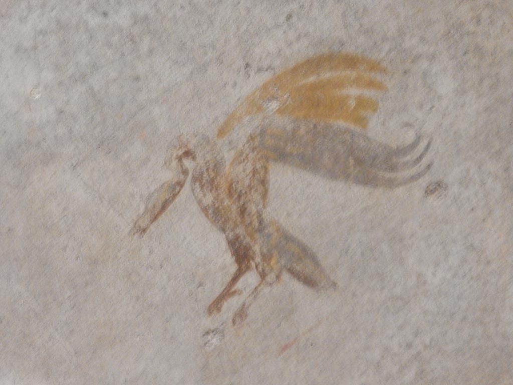 II.9.4 Pompeii. May 2018. Room 4, north wall at east end, detail of swan from centre of panels. Photo courtesy of Buzz Ferebee.