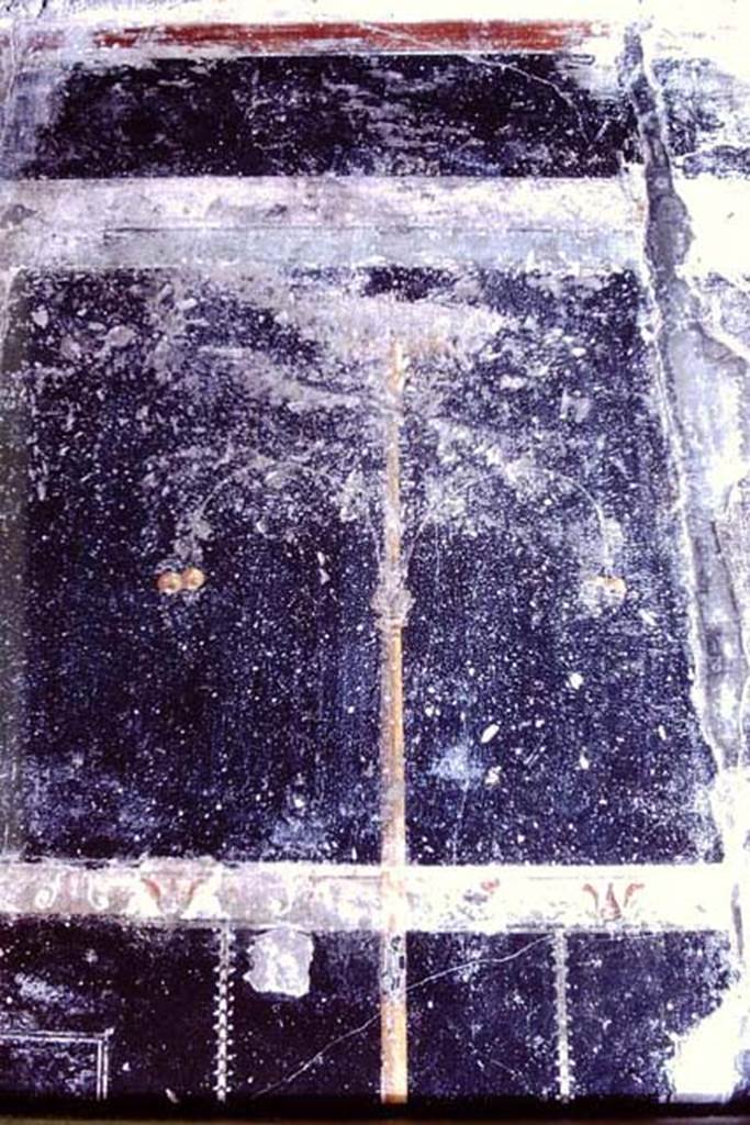 III.2.1 Pompeii. 1968. Room 7,  oecus, detail from north end of east wall.
Photo by Stanley A. Jashemski.
Source: The Wilhelmina and Stanley A. Jashemski archive in the University of Maryland Library, Special Collections (See collection page) and made available under the Creative Commons Attribution-Non Commercial License v.4. See Licence and use details.
J68f0401