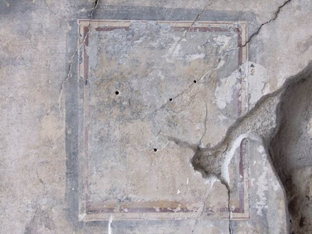 III.2.1 Pompeii. March 2009. 
Room 9, tablinum. Remains of wall painting in central panel on west wall, possibly Dionysus and panther.
See Bragantini, de Vos, Badoni, 1981. Pitture e Pavimenti di Pompei, Parte 1. Rome: ICCD. (p.246).
Kuivalainen’s description –
“A sitting youth, depicted frontally, in a landscape scene. He wears a yellow tunic with a green cloak over his left shoulder and an ivy wreath on his curly hair; his right forearm and hand are foreshortened. He looks away from the panther, for whom he offers wine from the cup in his right hand. The beast is standing on a sloping ground. In the background grows a large tree, from which a mask with horns hangs down.”
See Kuivalainen, I., 2021. The Portrayal of Pompeian Bacchus. Commentationes Humanarum Litterarum 140. Helsinki: Finnish Society of Sciences and Letters, (p.119, C19).