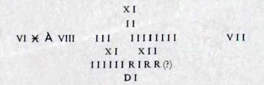 III.4.1 Pompeii. 1927. Graffiti records found in the middle of the east wall of the room on the north side of workshop and with which it was linked.
See Notizie degli Scavi di Antichitŕ, 1927, (p. 99)