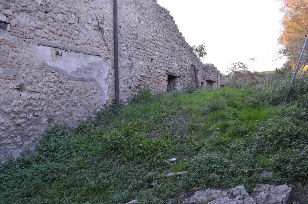 III.4.3, Pompeii, side wall. October 2017. Looking towards west wall of unnamed vicolo between III.4, and III.5, on right.
Foto Taylor Lauritsen, ERC Grant 681269 DÉCOR.