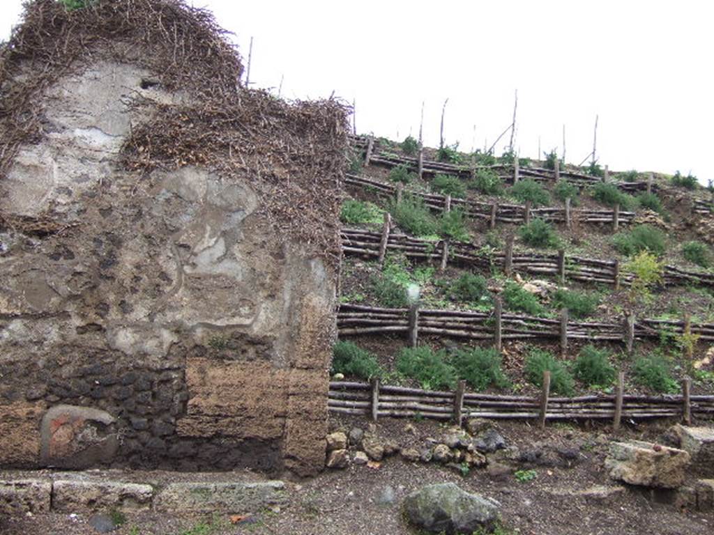 III.7.1 Pompeii. December 2005. Wall on west side of entrance doorway.