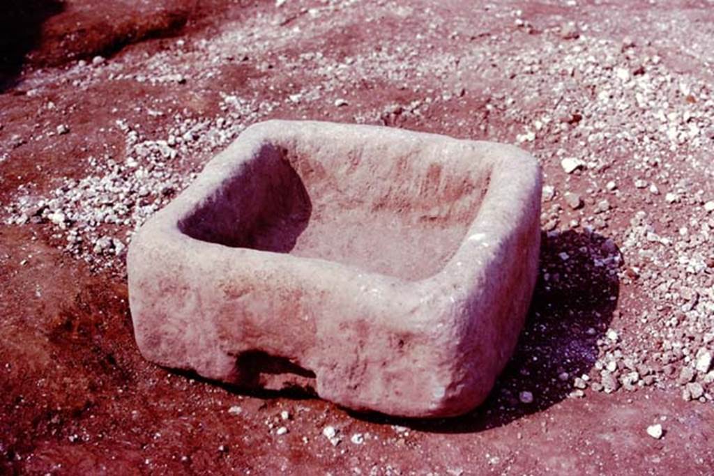 III.7 Pompeii. 1976. Water bowl. Photo by Stanley A. Jashemski.   
Source: The Wilhelmina and Stanley A. Jashemski archive in the University of Maryland Library, Special Collections (See collection page) and made available under the Creative Commons Attribution-Non Commercial License v.4. See Licence and use details. J76f0545