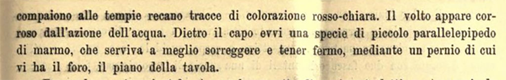 III.8.8 Pompeii. Description (continued) of find of marble table-leg depicting a hermaphrodite, found near the west wall.
See Notizie degli Scavi di Antichità, 1905, (p. 277)