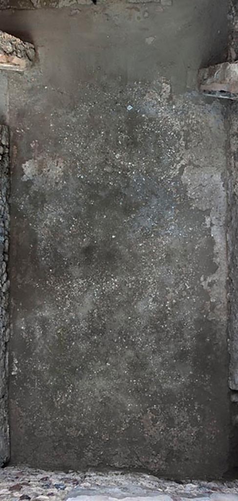 V.1.3 Pompeii. c.2008-10.  
Room 4, triclinium, flooring. Photo by Hans Thorwid.
“The floor was made in cocciopesto and is badly damaged. 
It is preserved only in patches and is best preserved along the western wall and in the SW and SE corners. 
There is no cocciopesto floor in the niche. The floor abuts to the wall in the west.
In the door opening between room 4 and the atrium there is a lava threshold. 
The western part is slightly higher than the eastern which shows that the doors opened inwards towards the triclinium.”
Photo and words courtesy of the Swedish Pompeii Project.