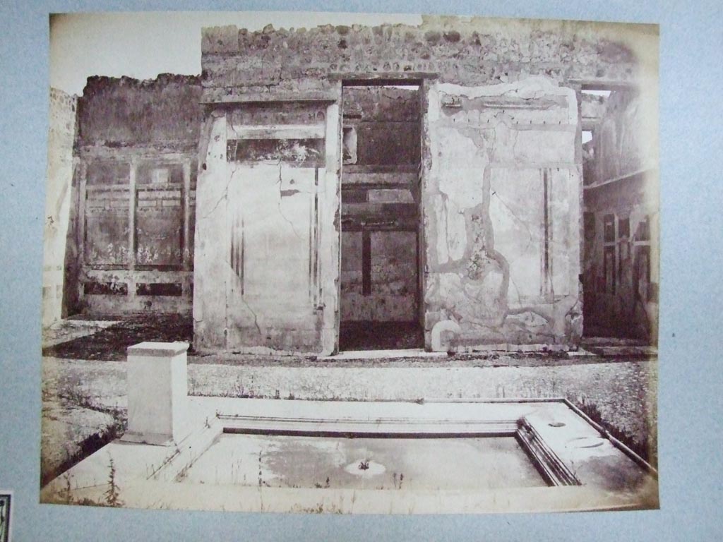 V.1.7 Pompeii. Looking east across atrium 4 towards rooms 9, 8 and 7 with painted decoration visible on walls. 
Old undated photograph courtesy of the Society of Antiquaries, Fox Collection.