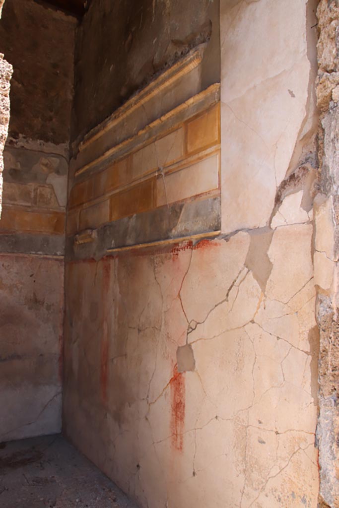 V.1.7 Pompeii. May 2024. 
Room 8, looking east along painted south wall of cubiculum. Photo courtesy of Klaus Heese.