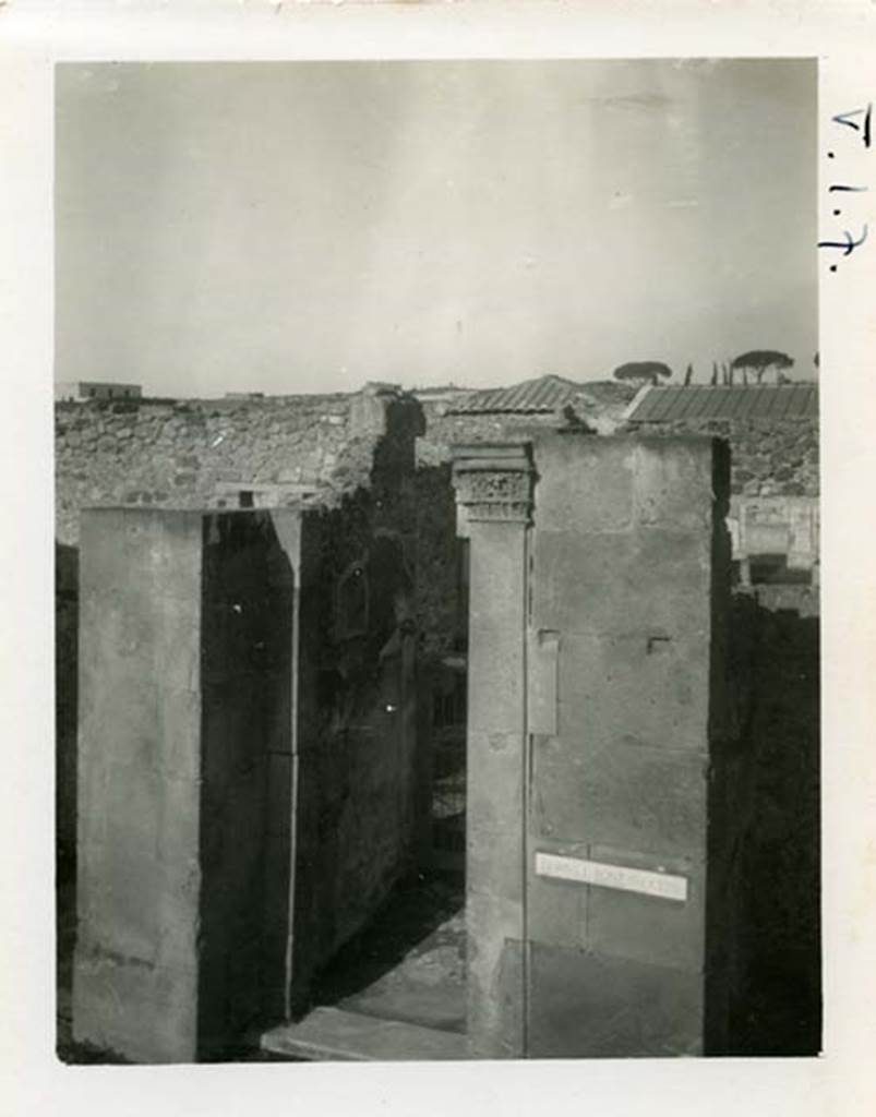 V.1.7 Pompeii. 1937-39. Entrance doorway on Via di Nola. Photo courtesy of American Academy in Rome, Photographic Archive.  Warsher collection no. 1481a